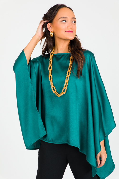 Satin Boat Neck Blouse Pine Green New Arrivals The Blue Door Boutique