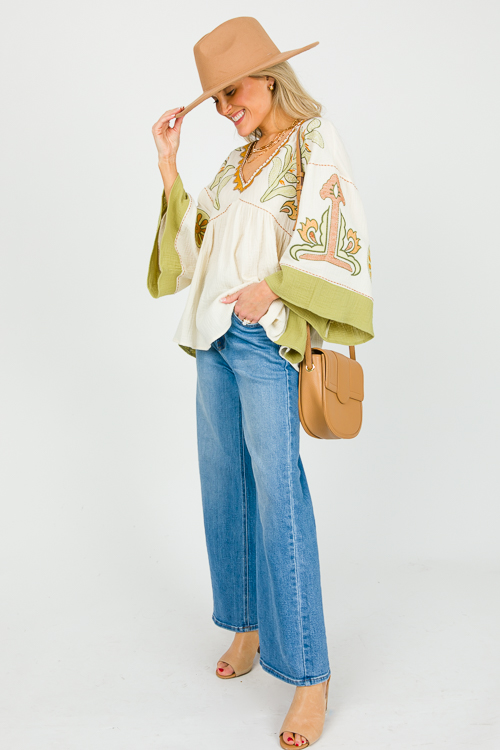 Embroidery Gauze Top Natural Sage New Arrivals The Blue Door Boutique