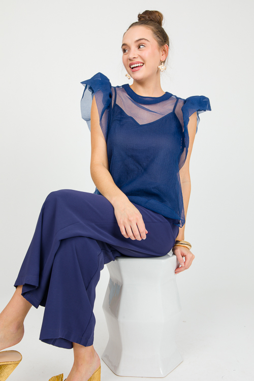 Organza Ruffle Top, Navy