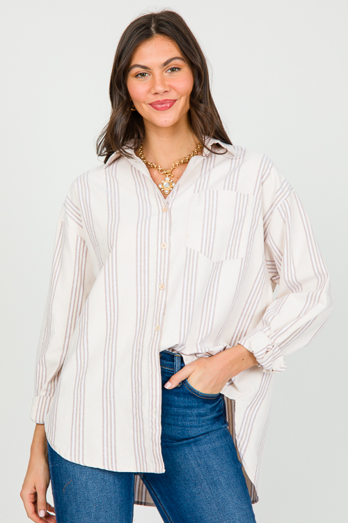 Lois Stripe Shirt, Taupe