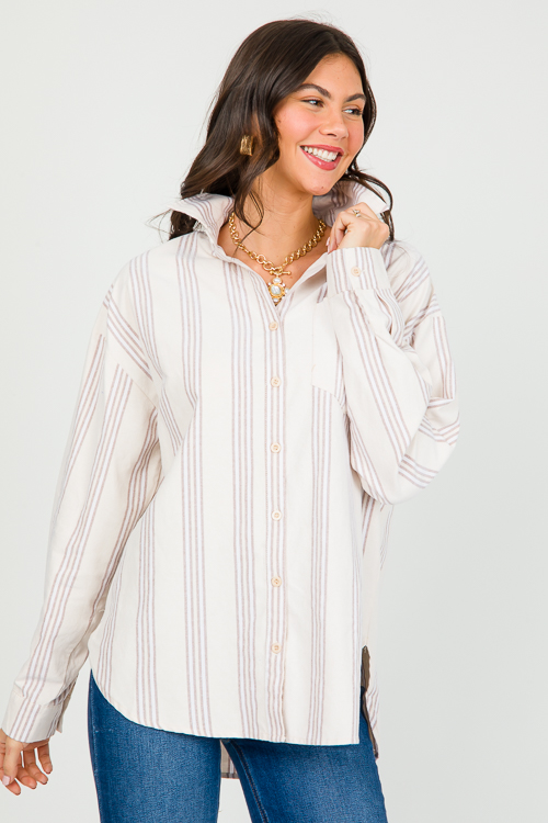 Lois Stripe Shirt, Taupe