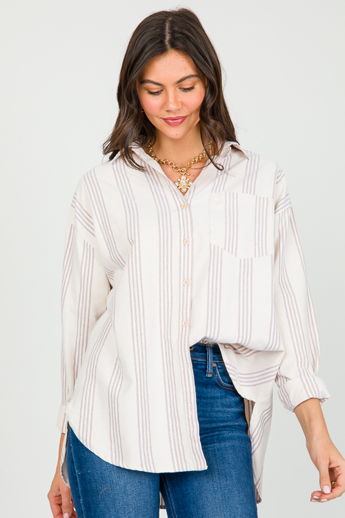 Lois Stripe Shirt, Taupe