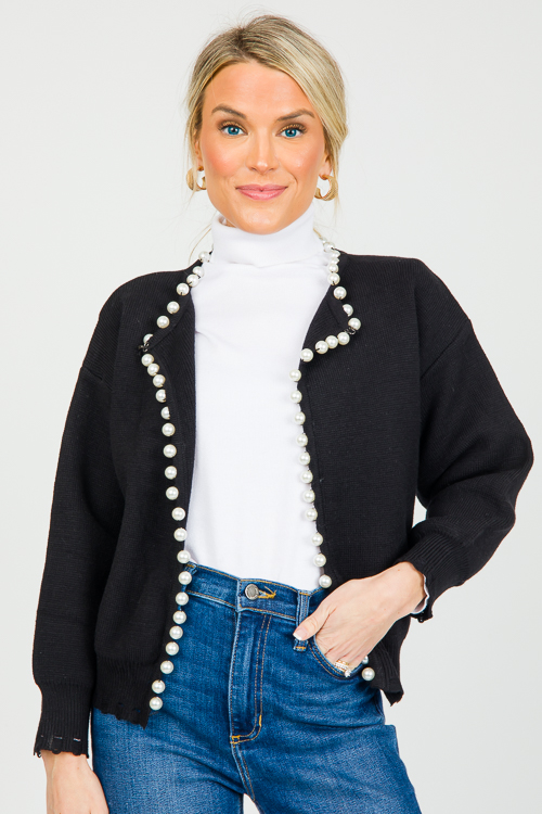 Pearl Trim Cardigan, Black