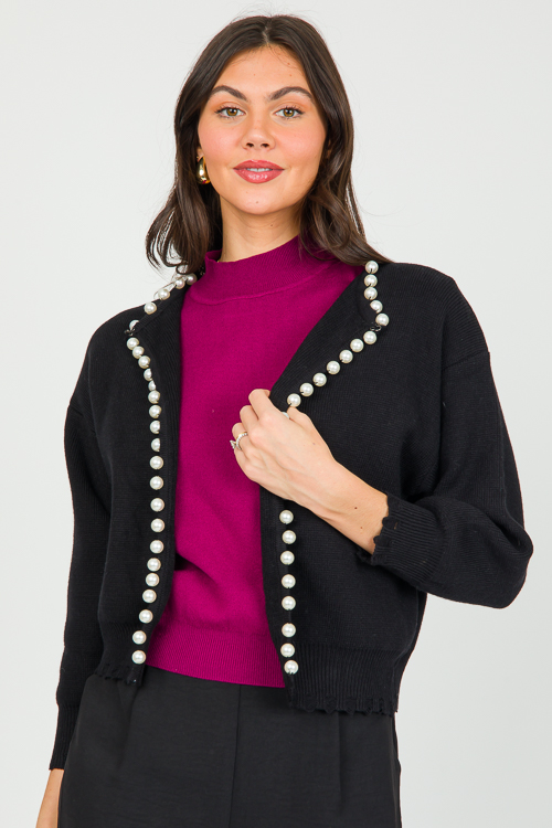 Pearl Trim Cardigan, Black