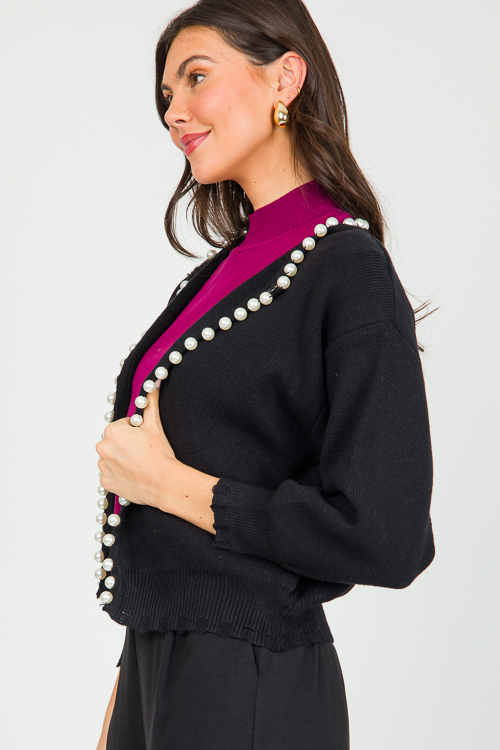 Pearl Trim Cardigan, Black