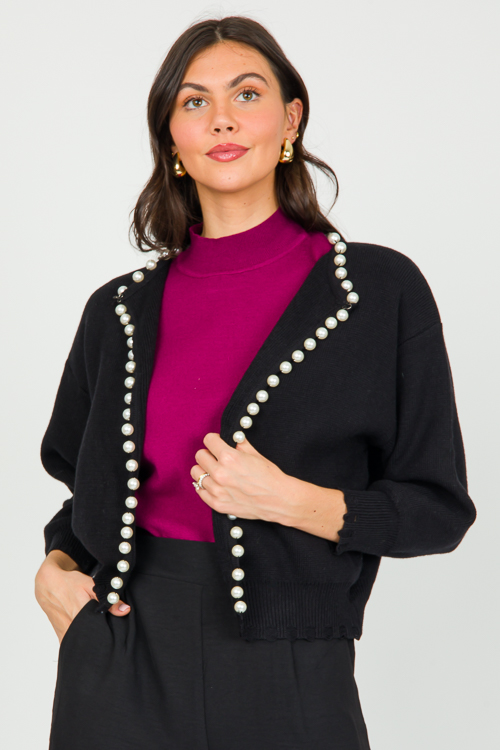 Pearl Trim Cardigan, Black