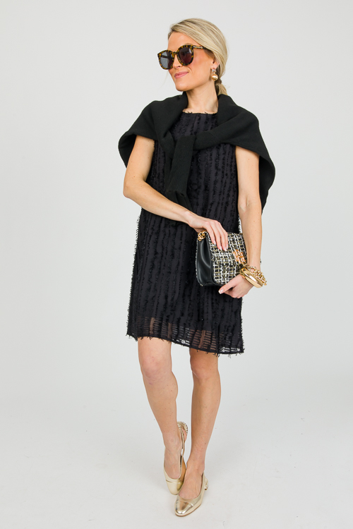 Fringe Stripes Dress, Black