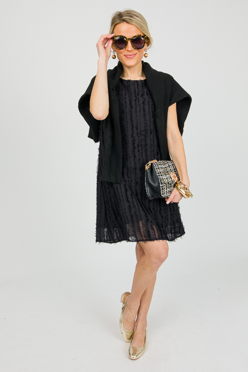 Fringe Stripes Dress, Black