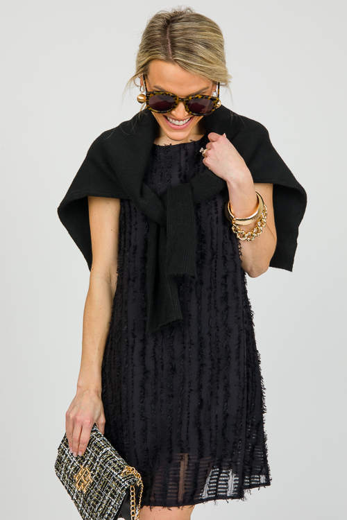 Fringe Stripes Dress, Black