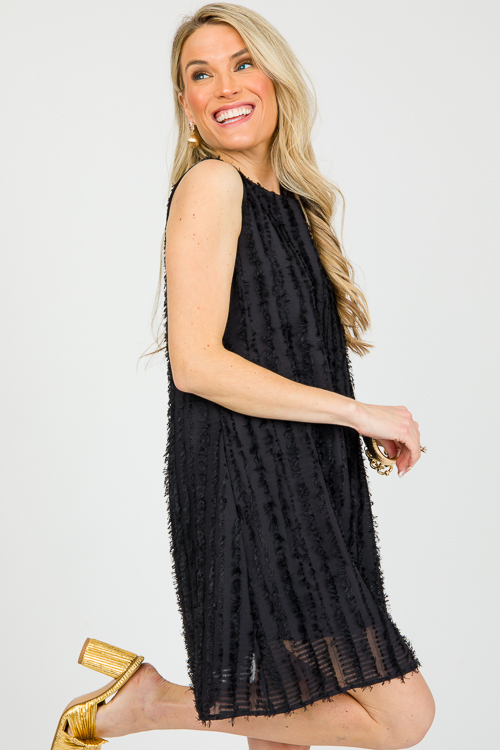 Fringe Stripes Dress, Black