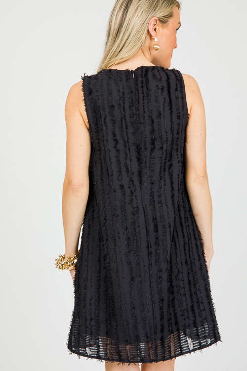 Fringe Stripes Dress, Black