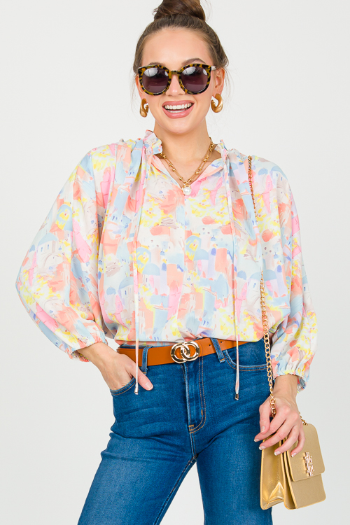 Santorini Blouse, Pink Multi