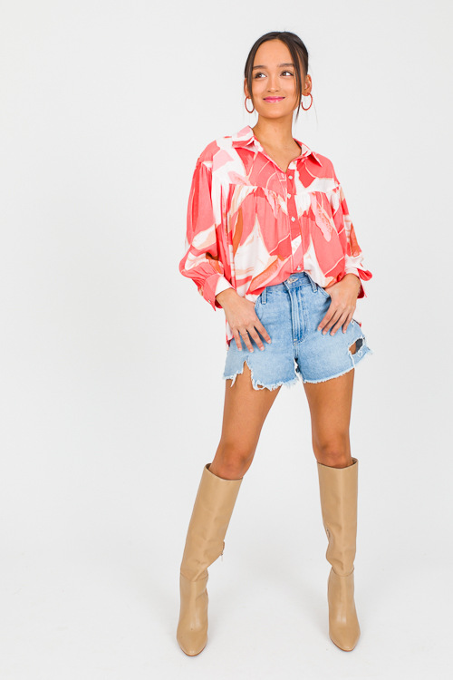 Abstract Button Top, Coral Combo - New Arrivals - The Blue Door Boutique