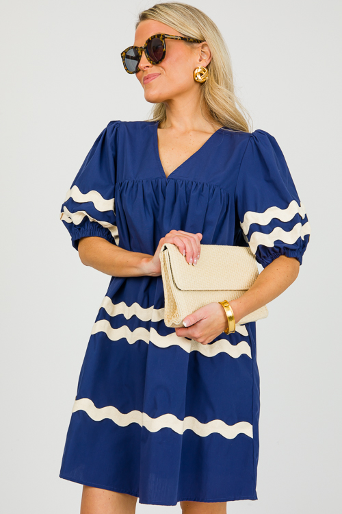 Emery Ric Rac Dress, Navy - New Arrivals - The Blue Door Boutique