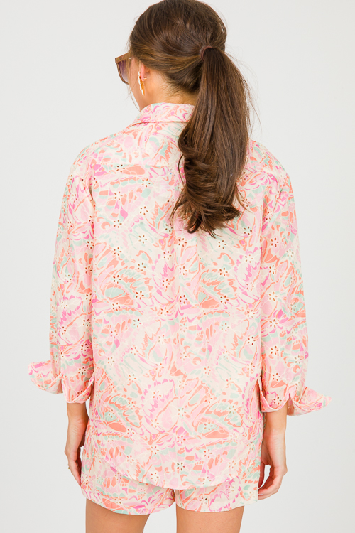 Printed Eyelet Button Up, Off White