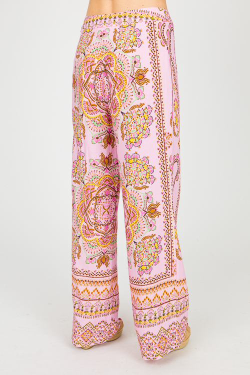 Printed Linen Pants, Lilac Multi