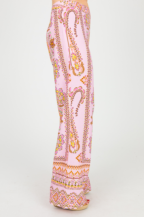 Printed Linen Pants, Lilac Multi