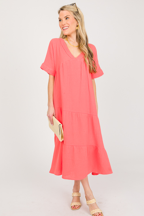 Asymmetric Tier Gauze Midi, Apricot