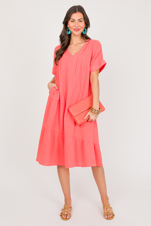 Asymmetric Tier Gauze Midi, Apricot