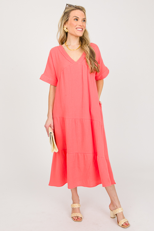 Asymmetric Tier Gauze Midi, Apricot