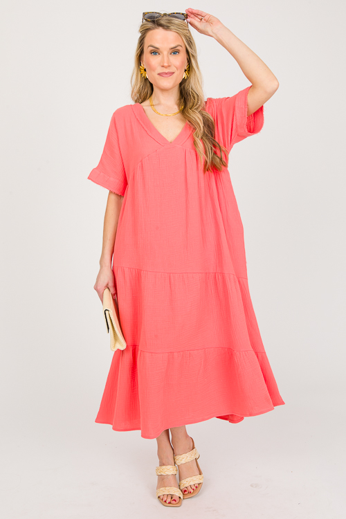 Asymmetric Tier Gauze Midi, Apricot