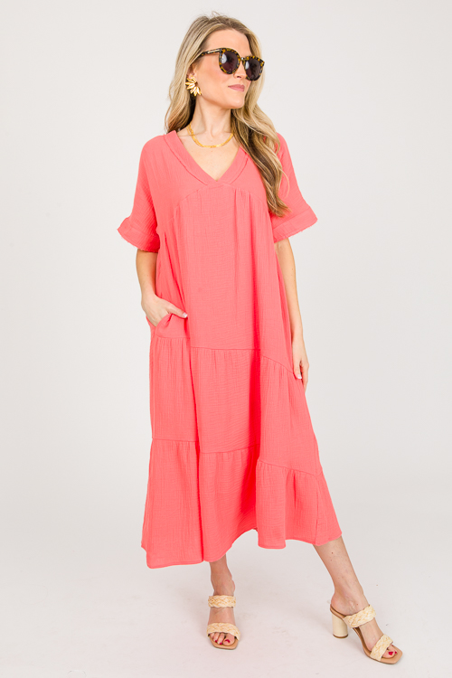 Asymmetric Tier Gauze Midi, Apricot