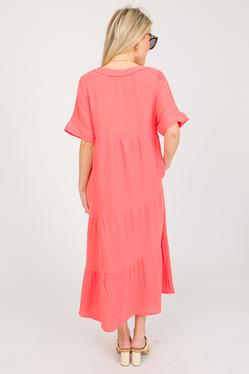 Asymmetric Tier Gauze Midi, Apricot