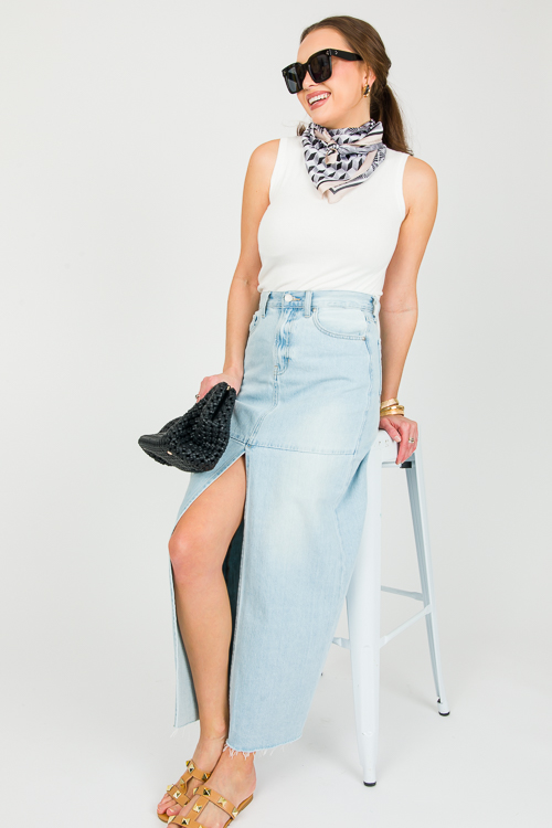 Slit Denim Maxi Skirt, Light