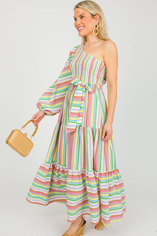 Single Sleeve Multi Stripe Midi