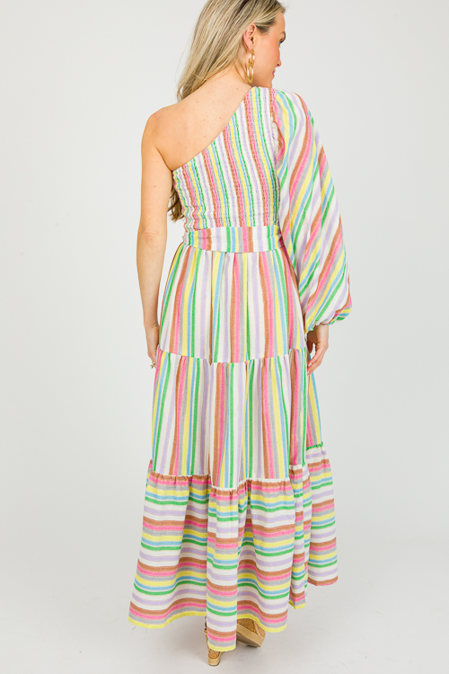 Single Sleeve Multi Stripe Midi