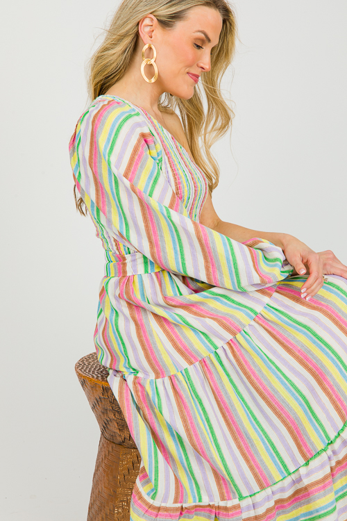 Single Sleeve Multi Stripe Midi