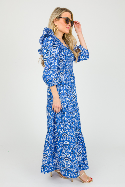 Lulu Floral Smock Maxi, Lt. Blu