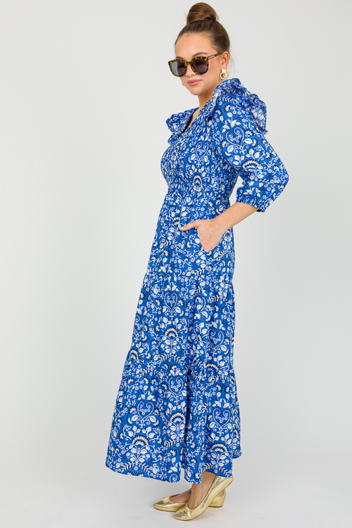 Lulu Floral Smock Maxi, Lt. Blu