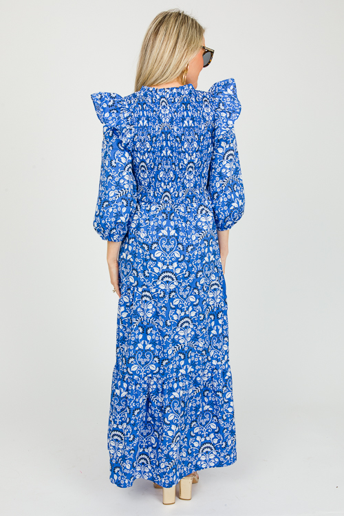 Lulu Floral Smock Maxi, Lt. Blu