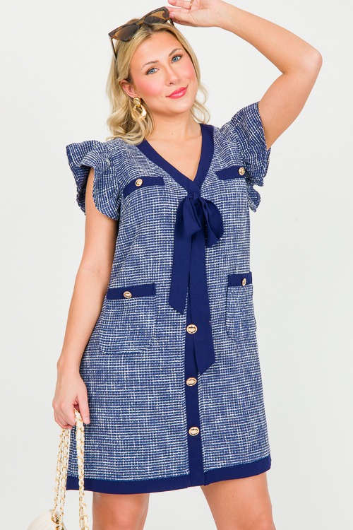 Tweed Bow Button Dress, Navy - 0220-78.jpg