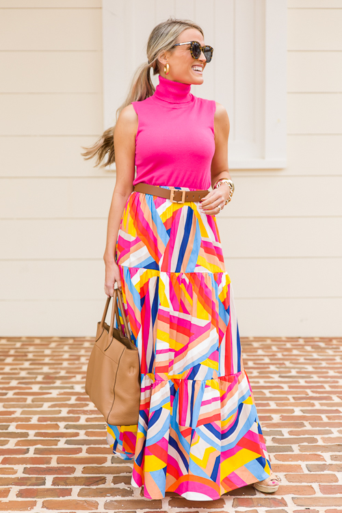 Aruba Abstract Maxi Skirt, Pink - New Arrivals - The Blue Door Boutique