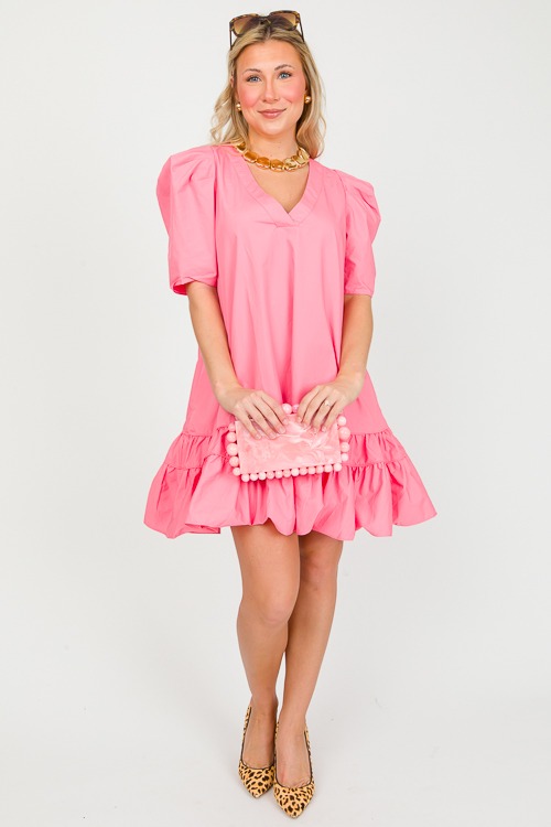 Poplin Puff Sleeve Dress, Pink - 0226-20p.jpg