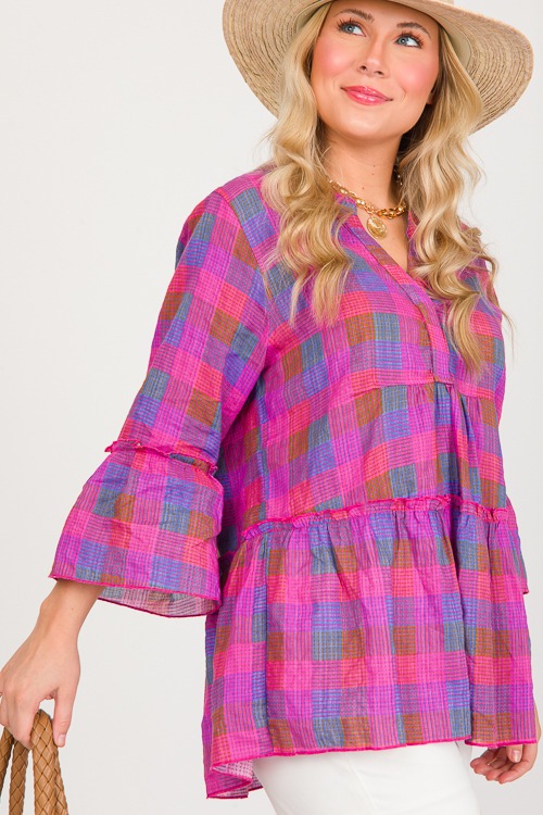 Plaid Checks Babydoll Top, Fuchsia - 0306-94.jpg