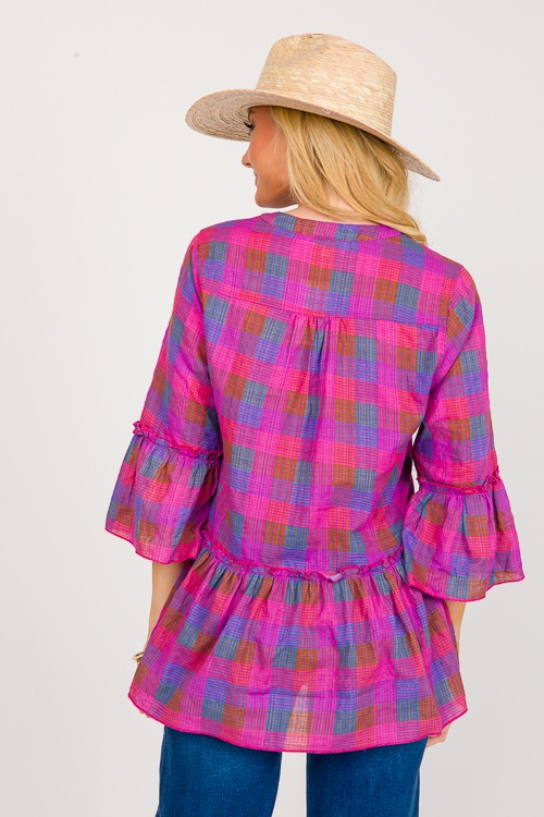 Plaid Checks Babydoll Top, Fuchsia - 0306-96.jpg