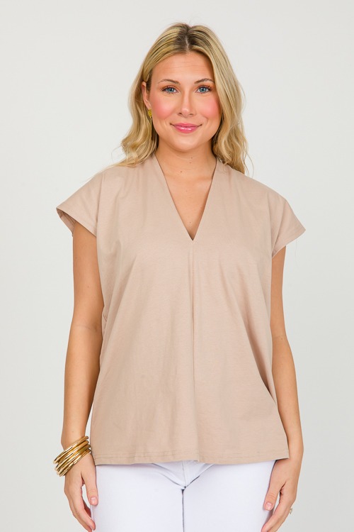 Knit V-Neck Top, Tan - 0311-123.jpg