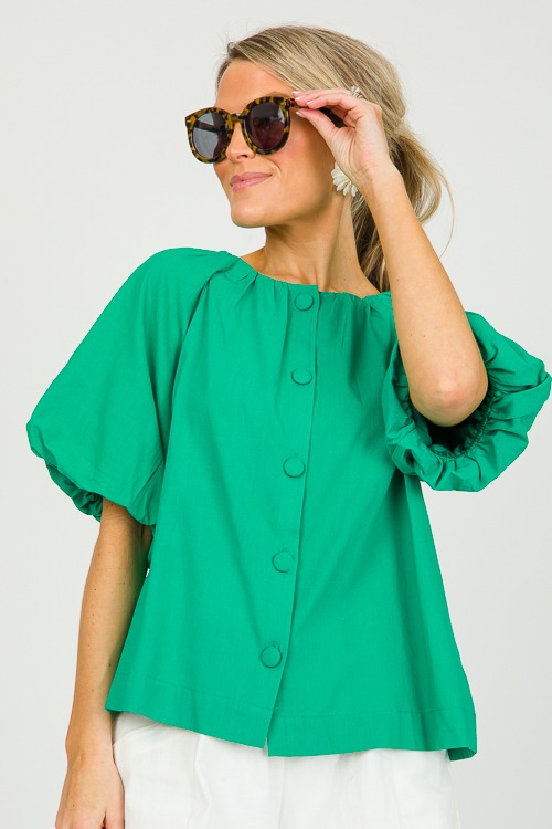 Button Front Blouse, Green - New Arrivals - The Blue Door Boutique