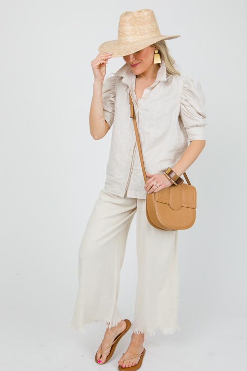 Puff Sleeve Stripe Shirt, Khaki - 0401-64.jpg