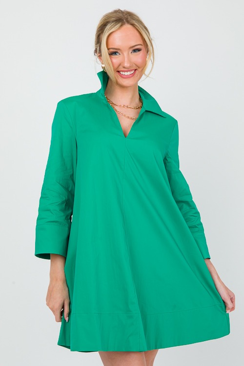 Collared A-Line Dress, Green - 0402-1.jpg