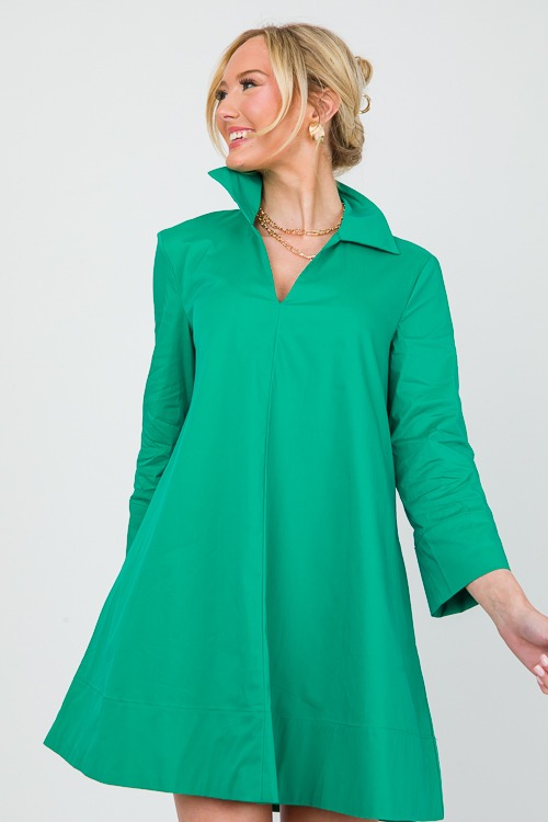 Collared A-Line Dress, Green - 0402-4.jpg