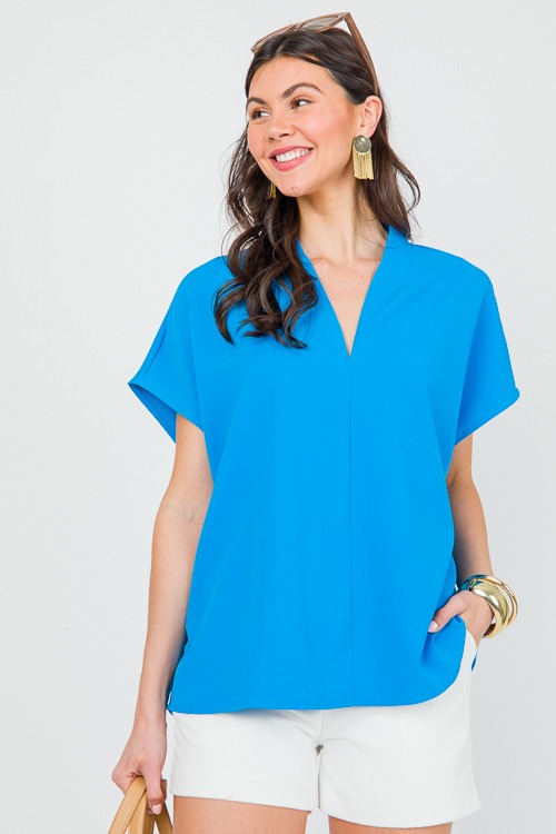 Zoey Oversize Blouse, Blue - New Arrivals - The Blue Door Boutique