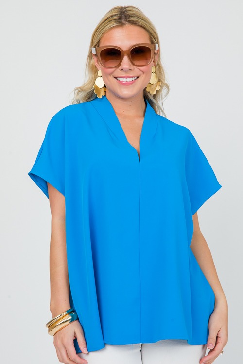 Zoey Oversize Blouse, Blue - New Arrivals - The Blue Door Boutique