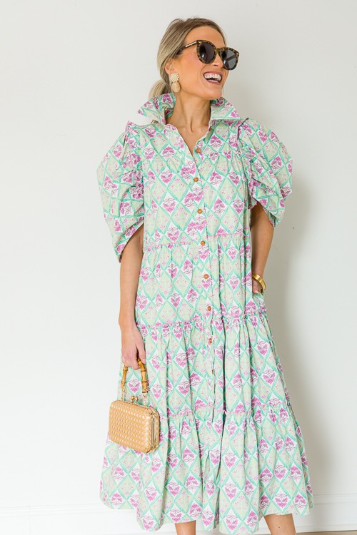 Paris Floral Button Up Midi, Green - 0408-26p.jpg