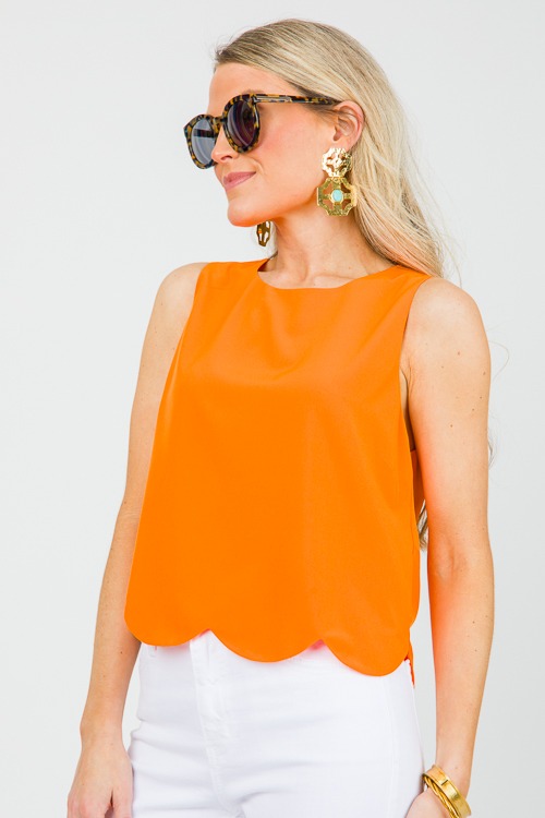 Scallop Hem Tank, Neon Orange - New Arrivals - The Blue Door Boutique