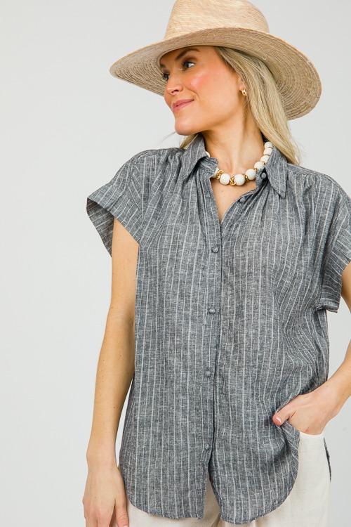 Pinstripe Linen Button Top, Black - 0412-116p.jpg