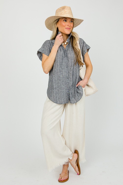 Pinstripe Linen Button Top, Black - 0412-118.jpg